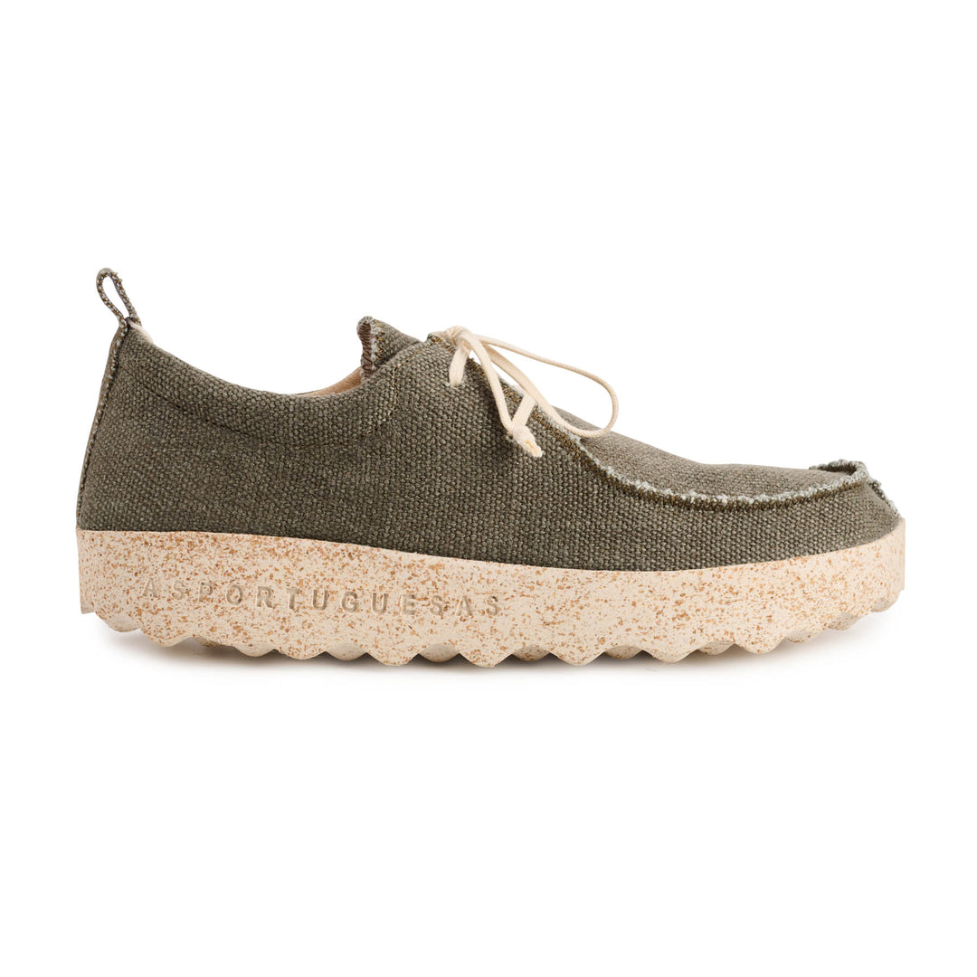 Asportuguesas Chat Hemp Military Green and Natural Sole Lace Trainers