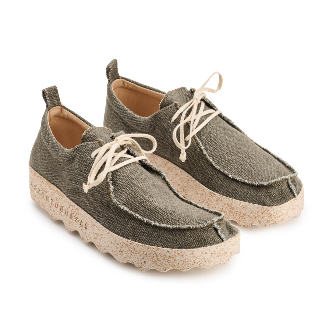 Asportuguesas Chat Hemp Military Green and Natural Sole Lace Trainers